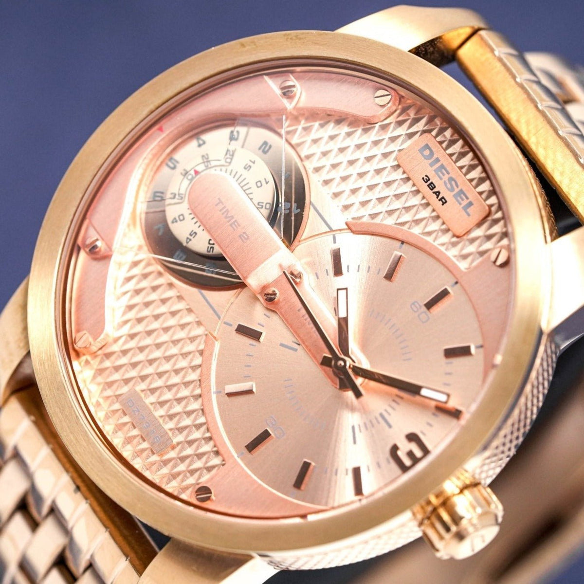 Diesel Mini Daddy Rose Gold Dial Rose Gold Steel Strap Watch For Men - DZ7318