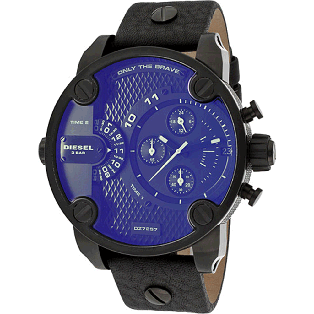 Diesel Little Daddy Blue Dial Black Leather Strap Watch For Men - DZ7257