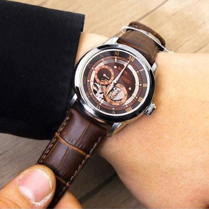 Bulova Classic Skeleton Automatic Brown Dial Brown Leather Strap Watch for Men - 96A120