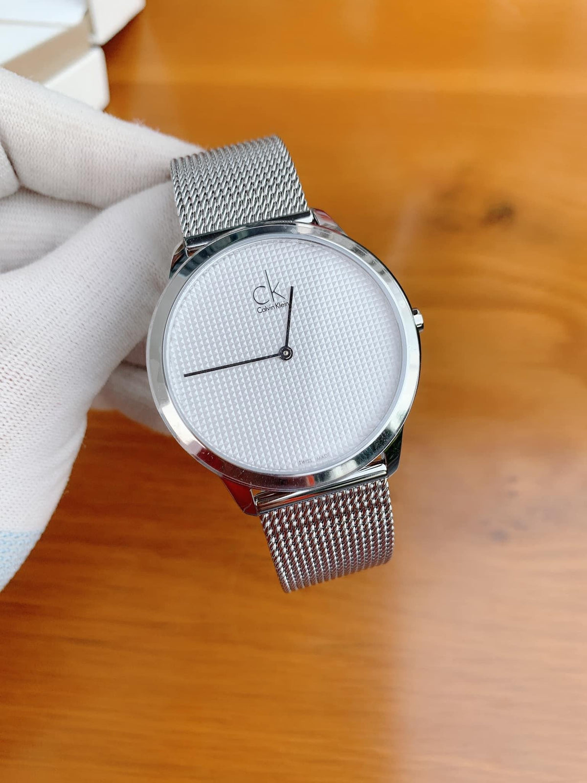 Calvin Klein Minimal White Dial Silver Mesh Bracelet Watch for Women - K3M2212Y