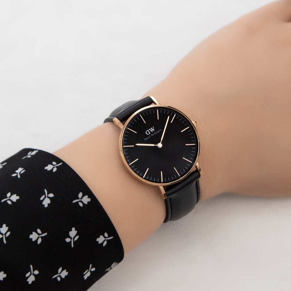 Daniel Wellington Classic Sheffield Black Dial Black Leather Strap Watch For Women - DW00100139