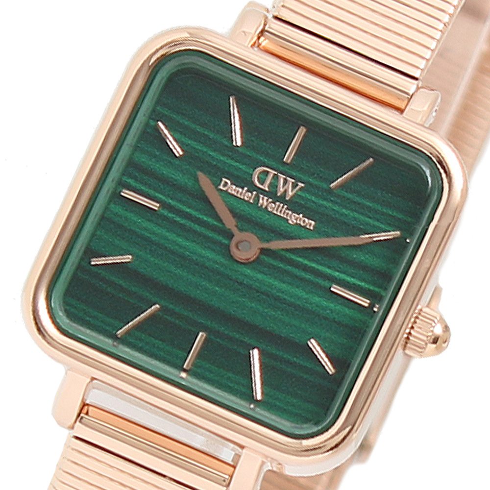 Daniel Wellington Quadro Studio Green Dial Rose Gold Mesh Strap Watch For Women - DW00100520