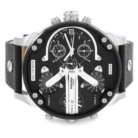 Diesel Mr Daddy Chronograph Black Dial Black Leather Strap Watch For Men - DZ7313