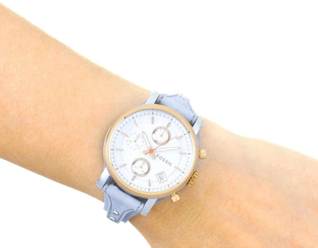 Fossil Original Boyfriend White Dial Light Blue Leather Strap Watch for Women - ES4045
