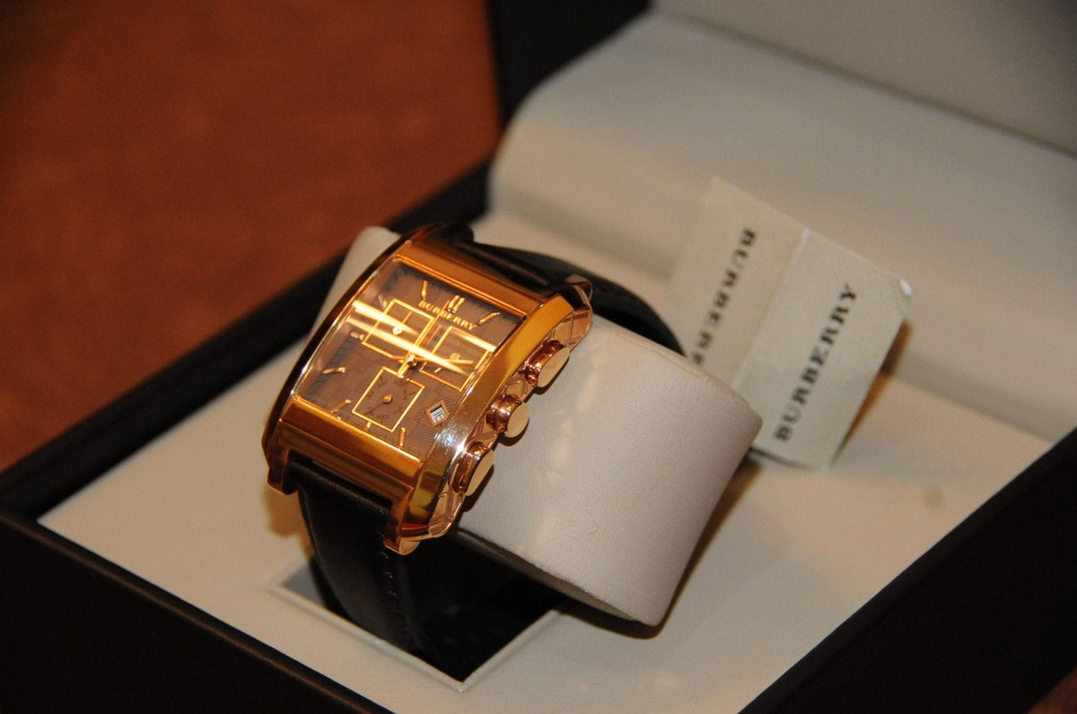 Burberry Heritage Chronograph Square Grey Dial Brown Leather Strap Watch for Men - BU1566