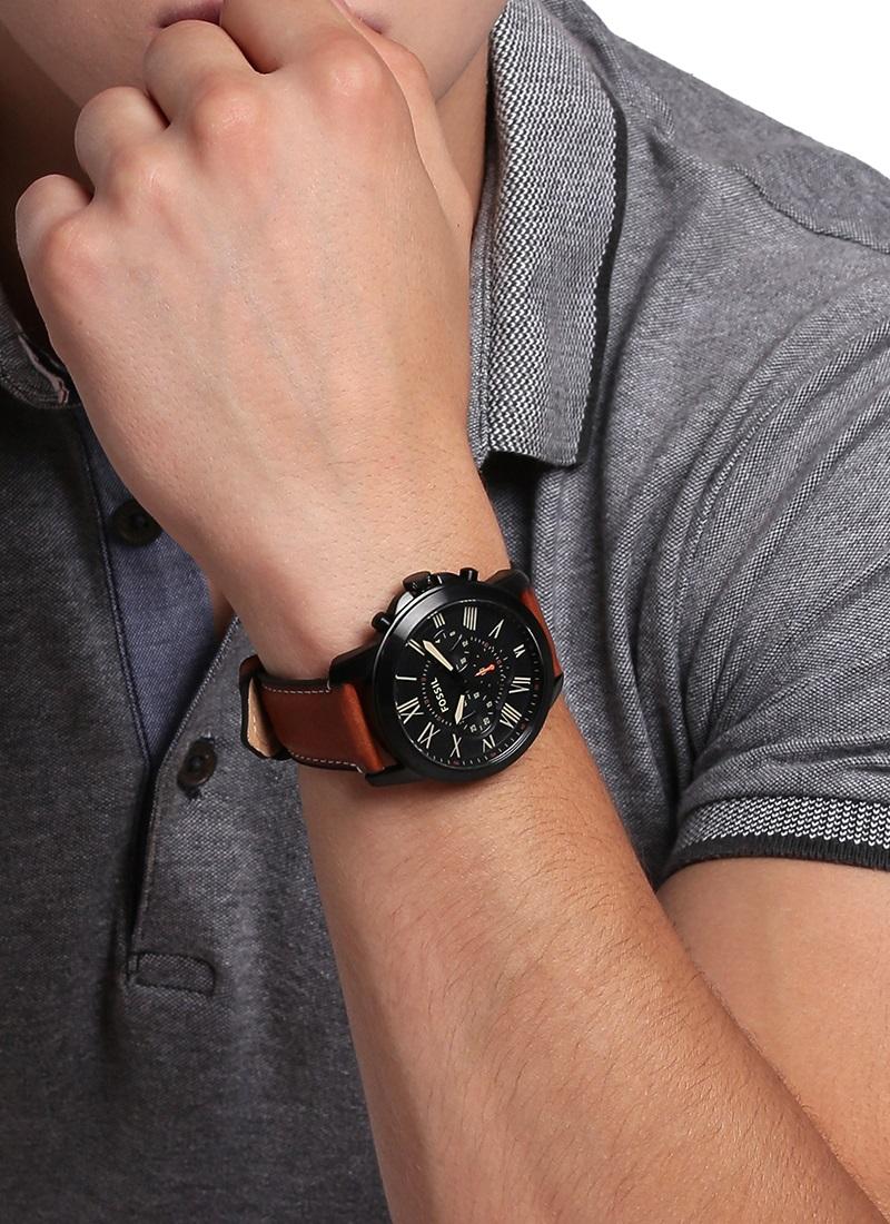 Fossil Grant Chronograph Black Dial Brown Leather Strap Watch for Men - FS5241