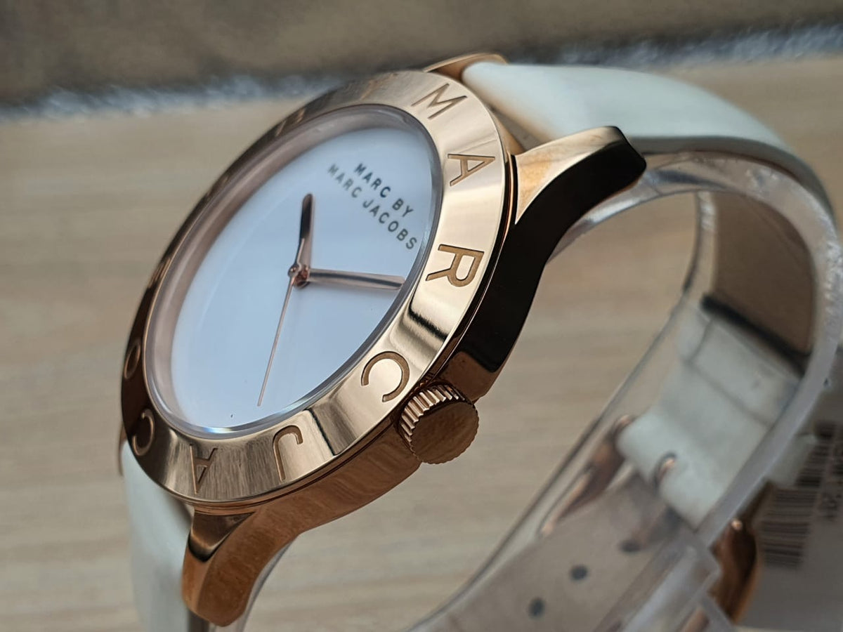 Marc Jacobs Blade White Dial White Leather Strap Watch for Women - MBM1201