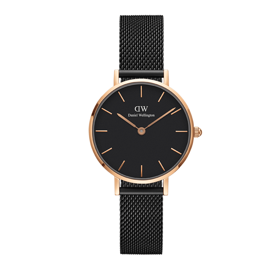 Daniel Wellington Petite Ashfield Black Dial Black Mesh Strap Watch for Women - DW00100307