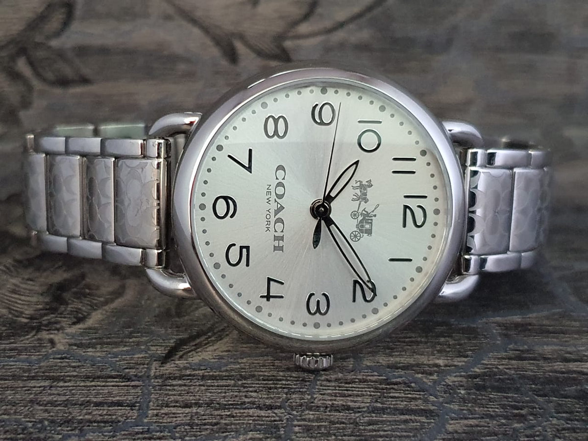 Coach Delancey White Dial Silver Steel Strap Watch for Women - 14502495