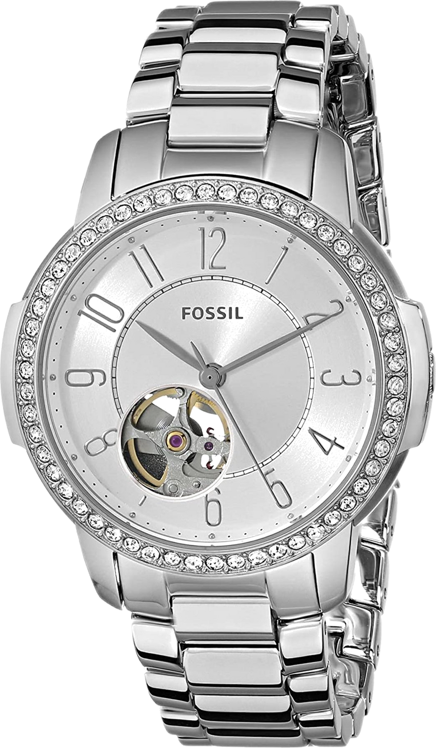 Fossil Architect Automatic Silver Dial Silver Steel Strap Watch for Women - ME3057