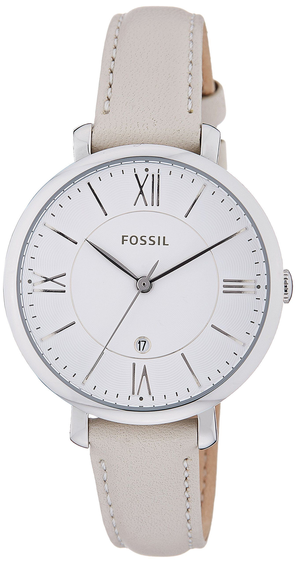 Fossil Jacqueline White Dial Beige Leather Strap Watch for Women - ES3793