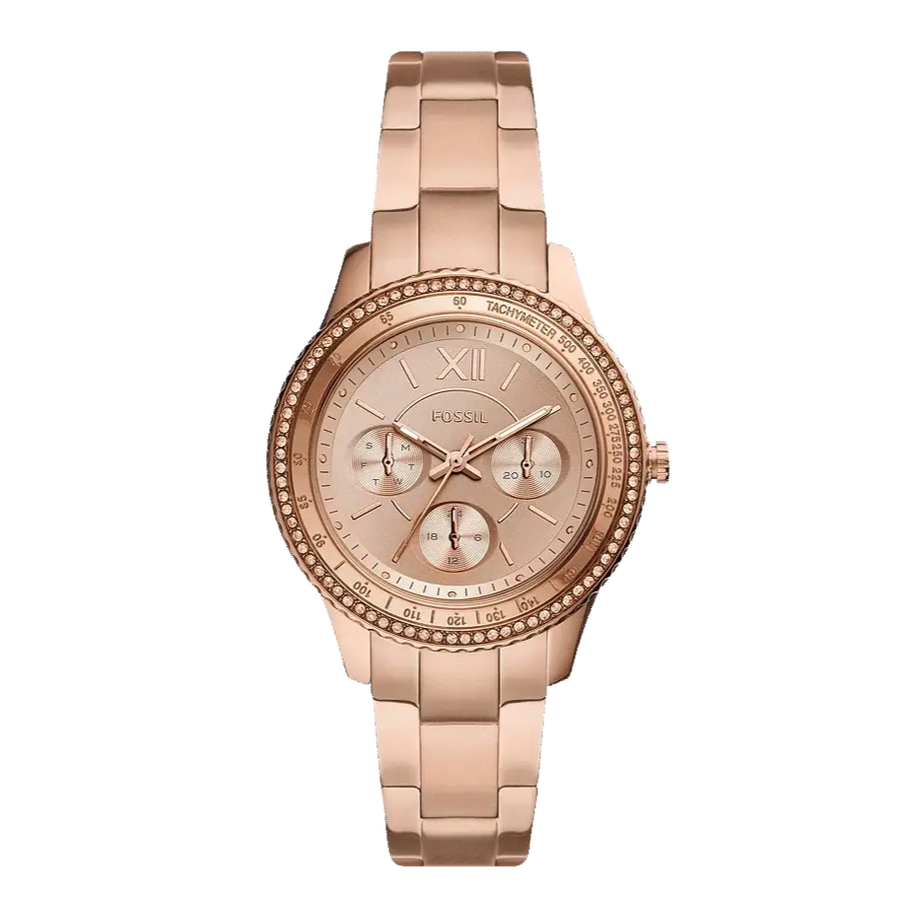 Fossil Stella Sport Multifunction Rose Gold Dial Rose Gold Steel Strap Watch for Women - ES5106