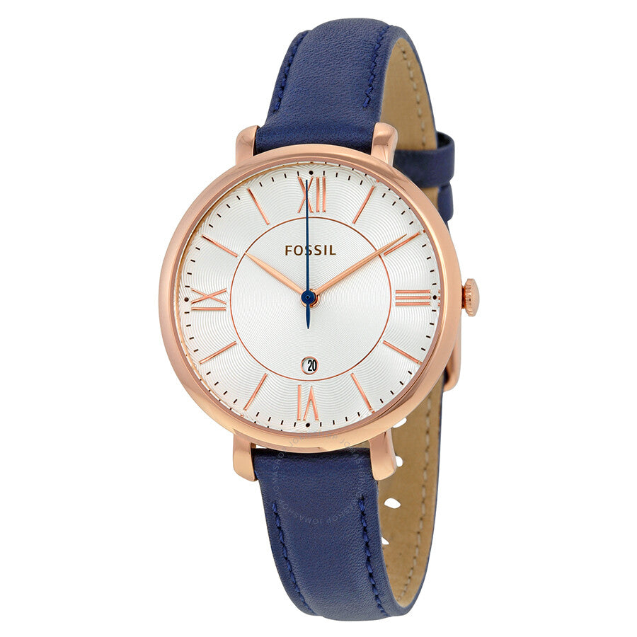Fossil Jacqueline White Dial Blue Leather Strap Watch for Women - ES3843