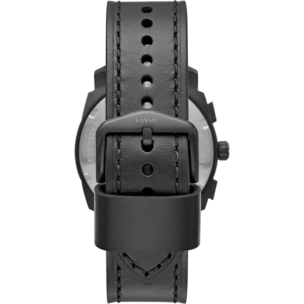 Fossil Machine Chronograph Black Dial Black Leather Strap Watch for Men - FS5586