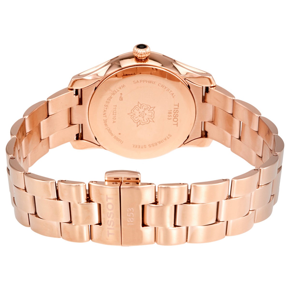 Tissot T Wave Black Dial Rose Gold Steel Strap Watch For Women - T112.210.33.051.00