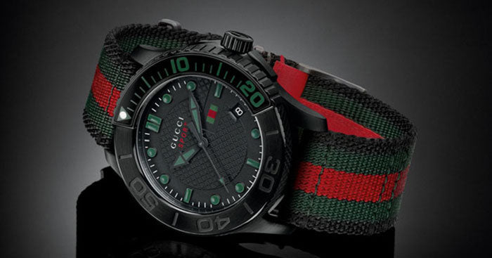 Gucci G Timeless Sport Black Dial Two Tone NATO Strap Watch For Men - YA126229