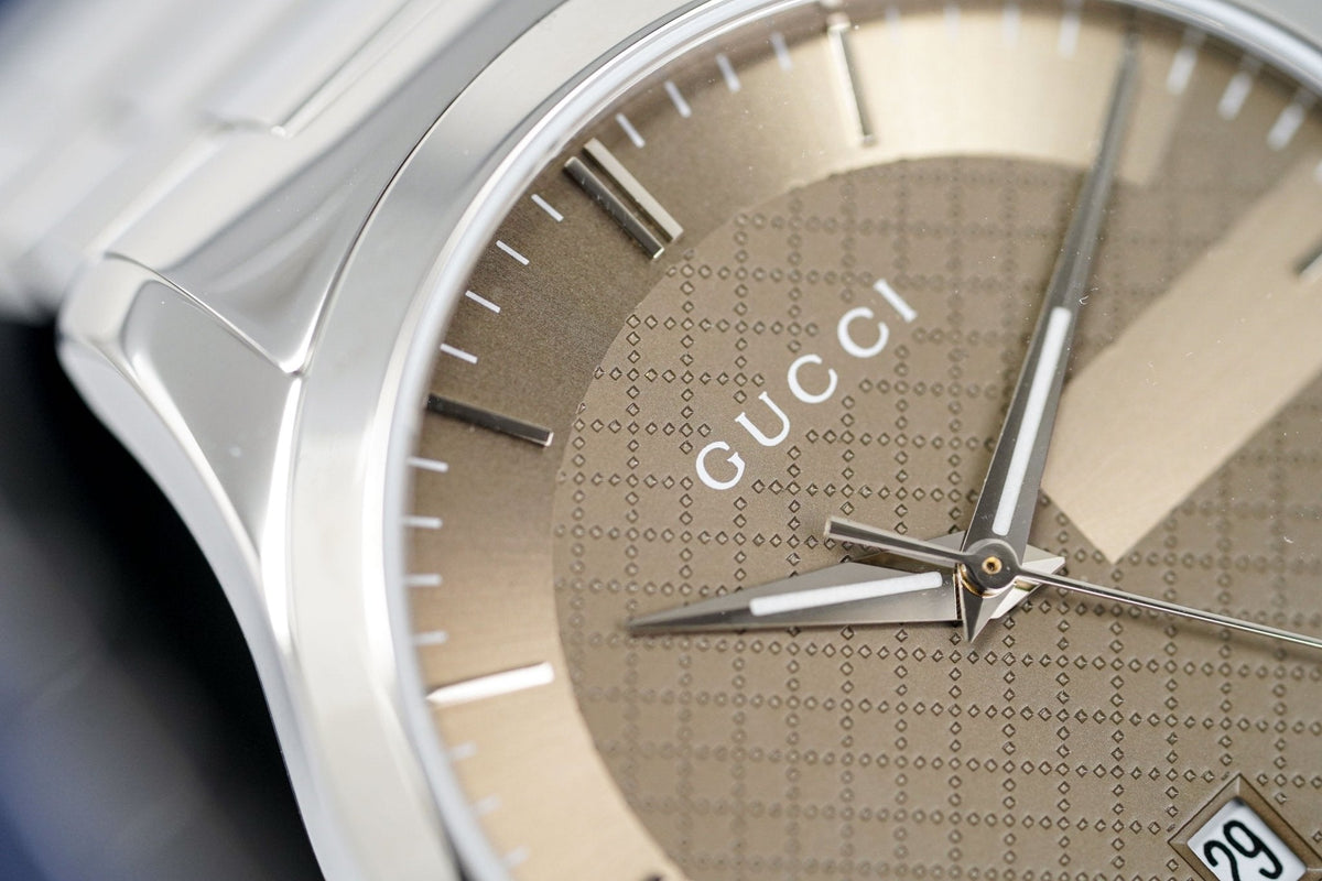 Gucci G Timeless Brown Dial Silver Steel Strap Watch For Men - YA126445