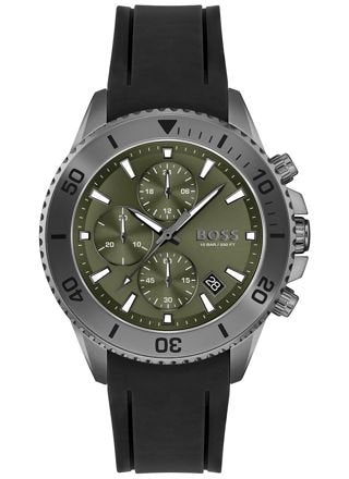 Hugo Boss Admiral Green Dial Black Silicon Rubber Strap Watch for Men - 1513967