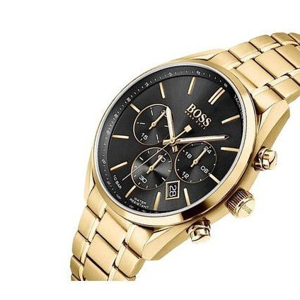 Hugo Boss Champion Black Dial Gold Steel Strap Watch for Men - 1513848