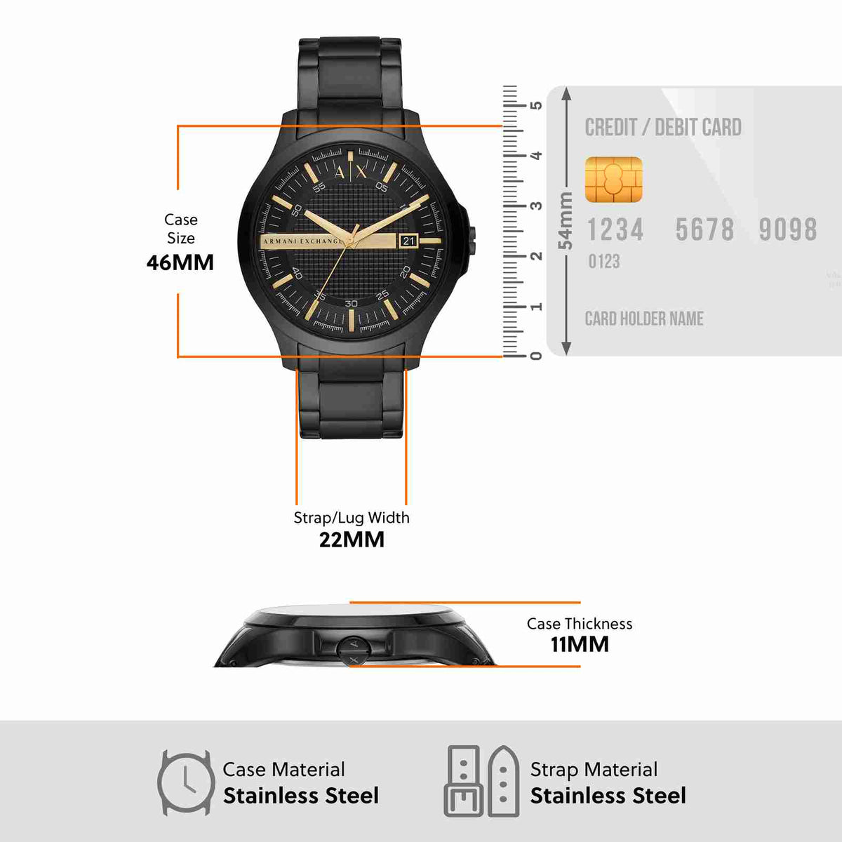 Armani Exchange Hampton Chronograph Black Dial Black Steel Strap Watch For Men - AX2413