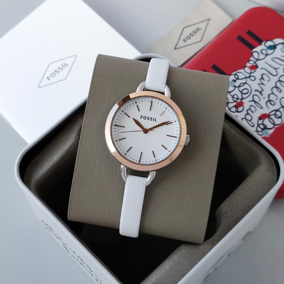 Fossil Classic Minute White Dial White Leather Strap Watch for Women - BQ3328