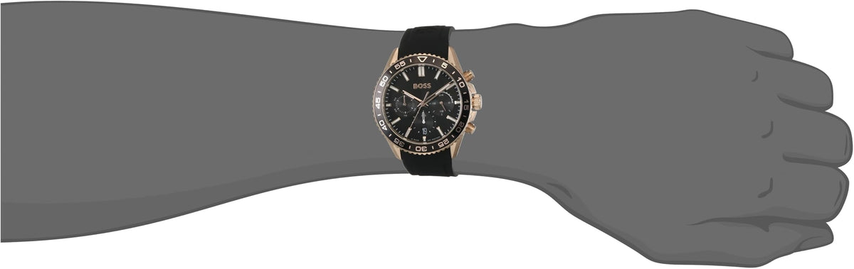 Hugo Boss Runner Chronograph Black Dial Black Silicone Strap Watch for Men - 1514168