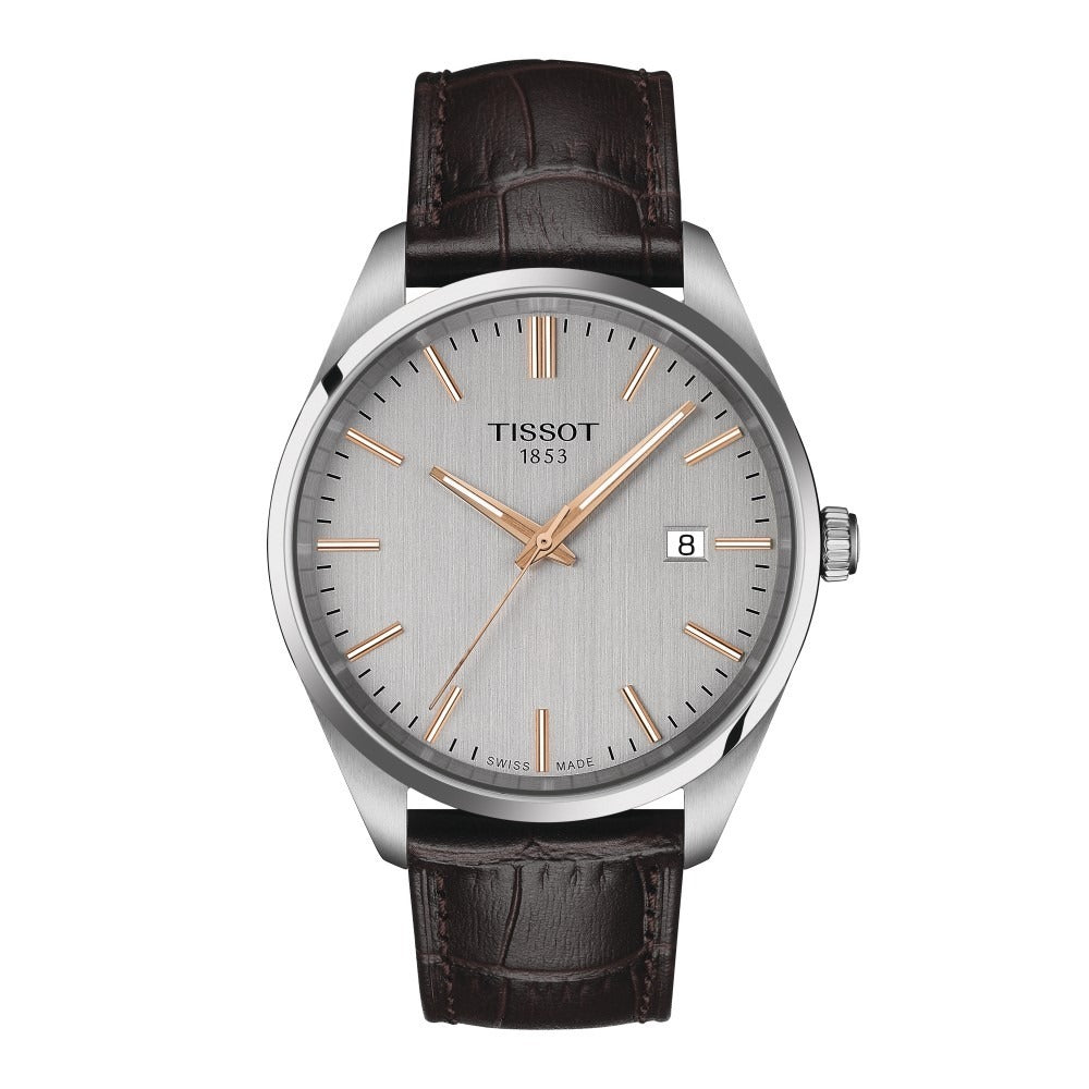 Tissot PR 100 Quartz Silver Dial Black Leather Strap Watch for Men - T150.410.16.031.00