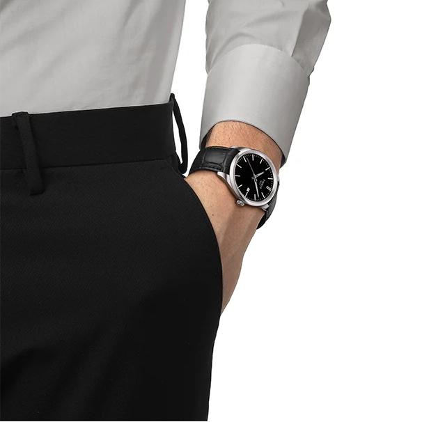 Tissot PR 100 Black Dial Black Leather Strap Watch for Men - T150.410.16.051.00