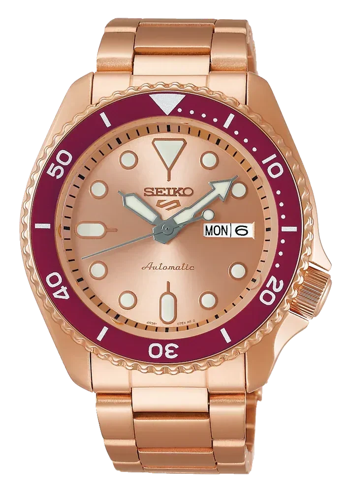 Seiko 5 Sports 55th Anniversary Limited Edition Rose Gold Dial Rose Gold Steel Strap Watch for Men - SRPK08K1