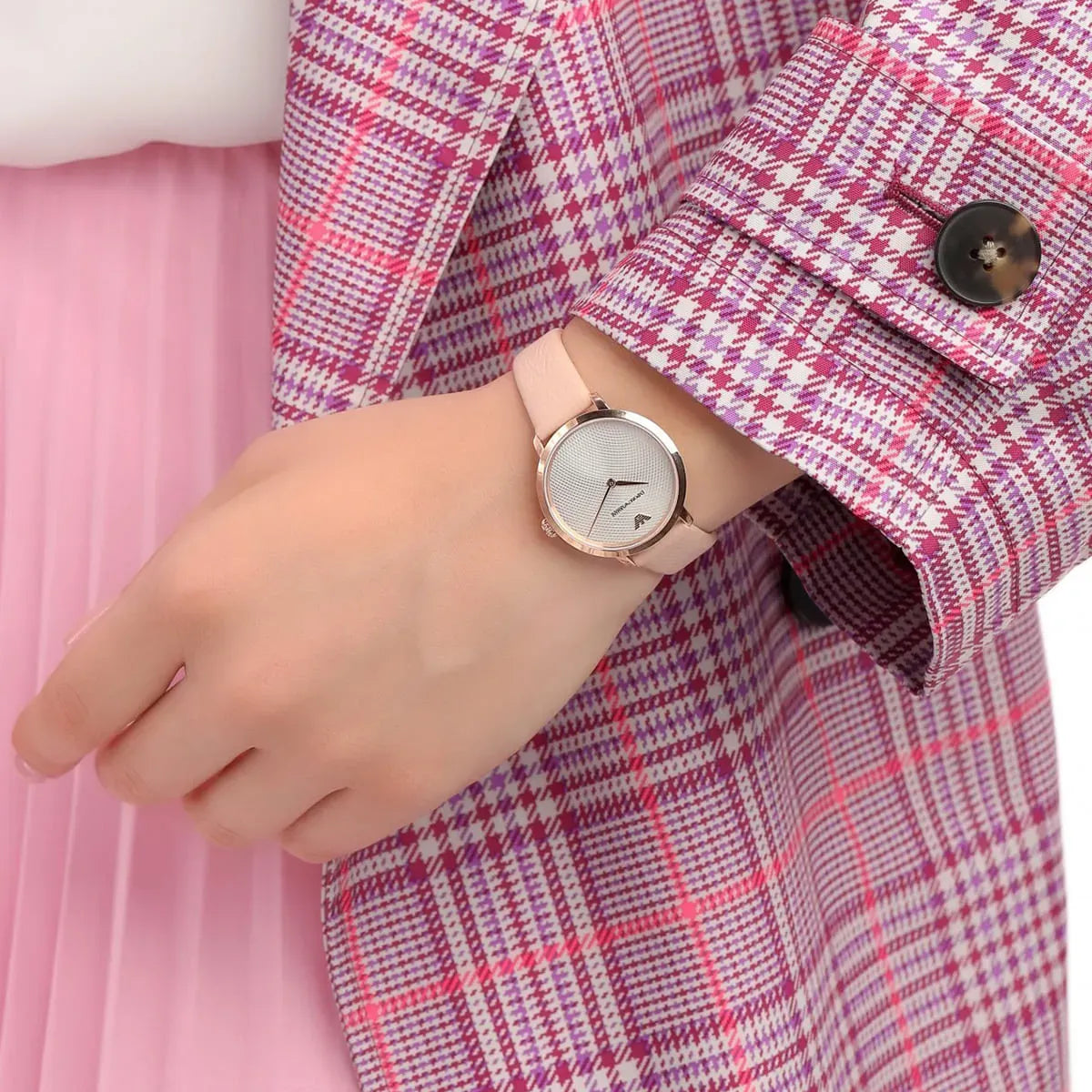 Emporio Armani Modern Silver Dial Pink Leather Strap Watch for Women - AR11160