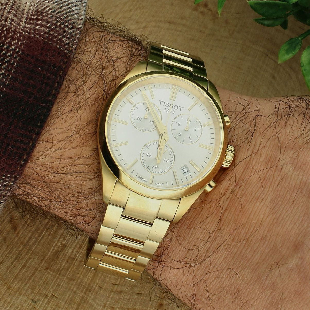 Tissot PR 100 Chronograph White Dial Gold Steel Strap Watch for Men - T150.417.33.031.00