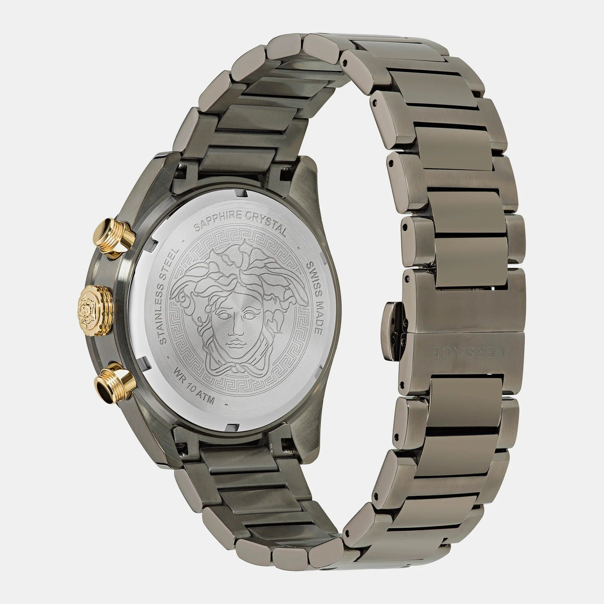 Versace Greca Dome Chronograph Black Dial Grey Steel Strap Watch for Men - VE6K00623
