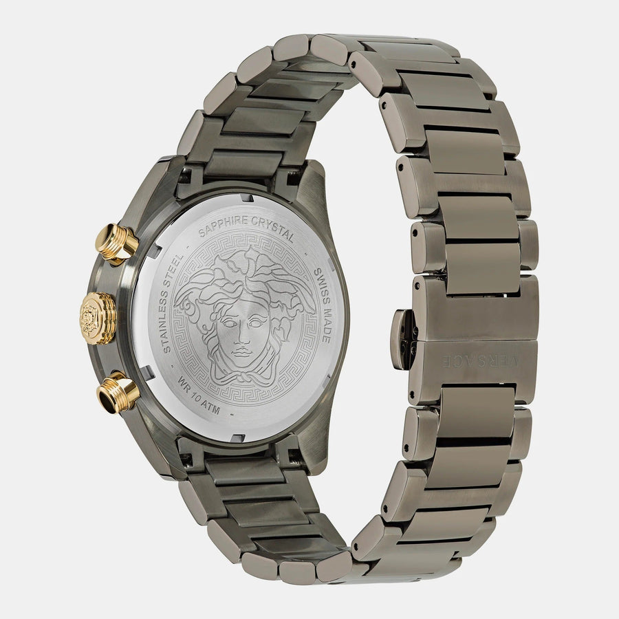 Versace Greca Dome Chronograph Black Dial Grey Steel Strap Watch for Men - VE6K00623