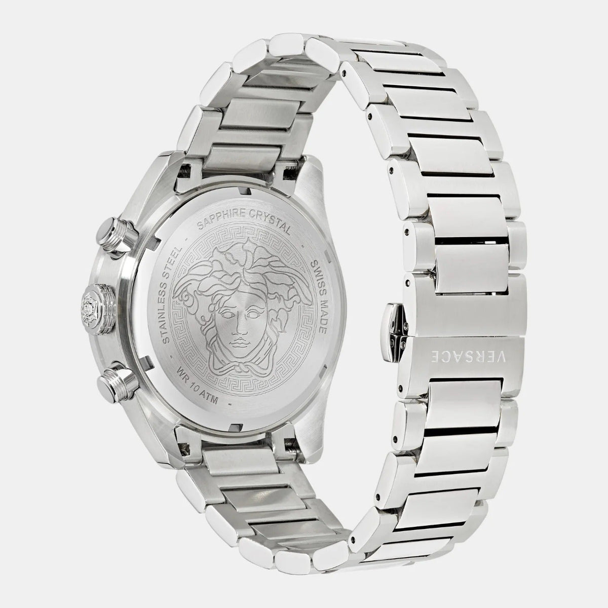 Versace Greca Dome Chronograph Blue Dial Silver Steel Strap Watch for Men - VE6K00323