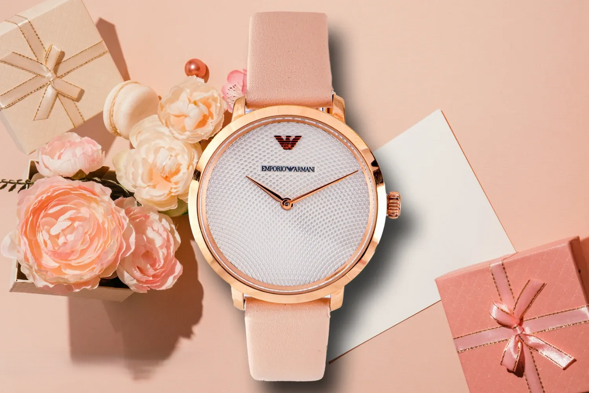 Emporio Armani Modern Silver Dial Pink Leather Strap Watch for Women - AR11160