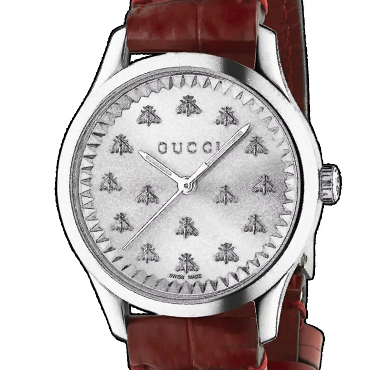 Gucci G Timeless Quartz Silver Dial Maroon Leather Strap Watch for Women - YA1265057
