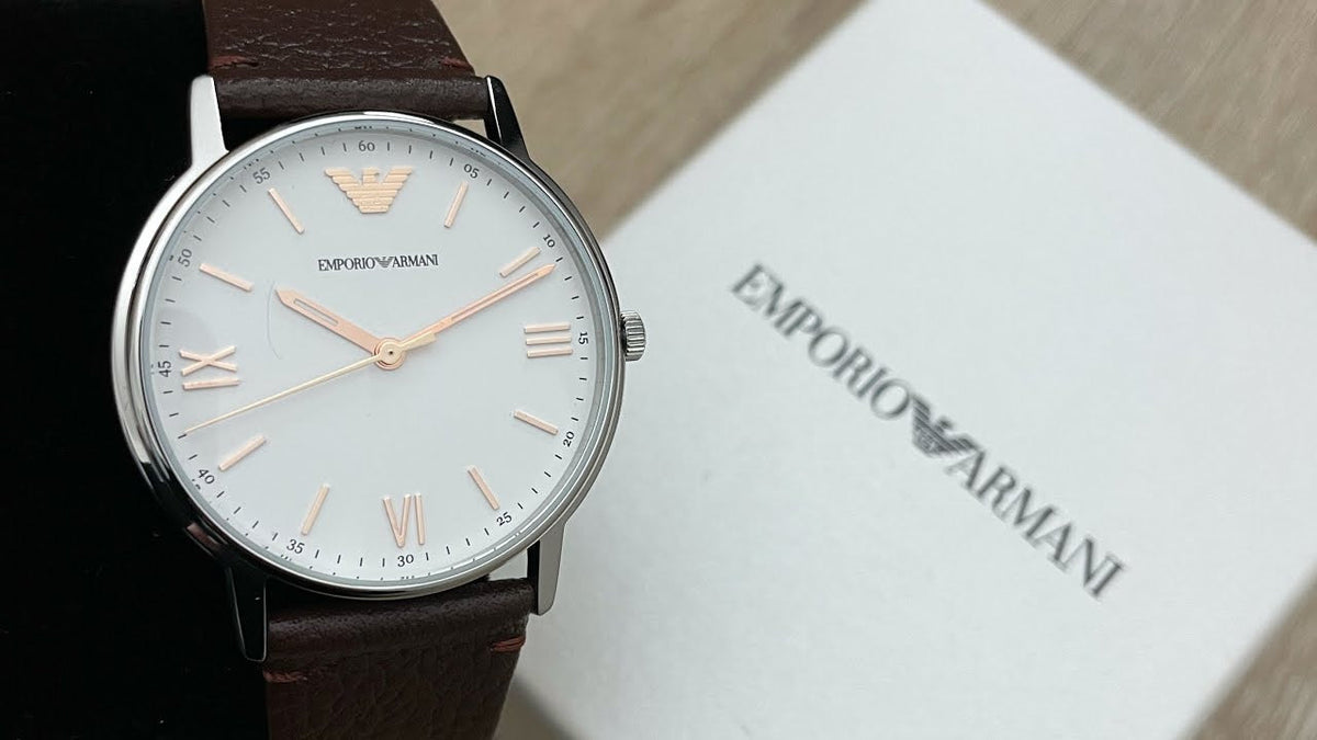 Emporio Armani Kappa Silver Dial Brown Leather Strap Watch for Men - AR11173