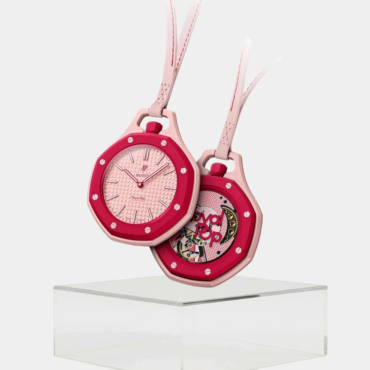 Swatch x AP Royal Pop Pink Dial Pink Leather Strap Watch for Women - Otto Rosso