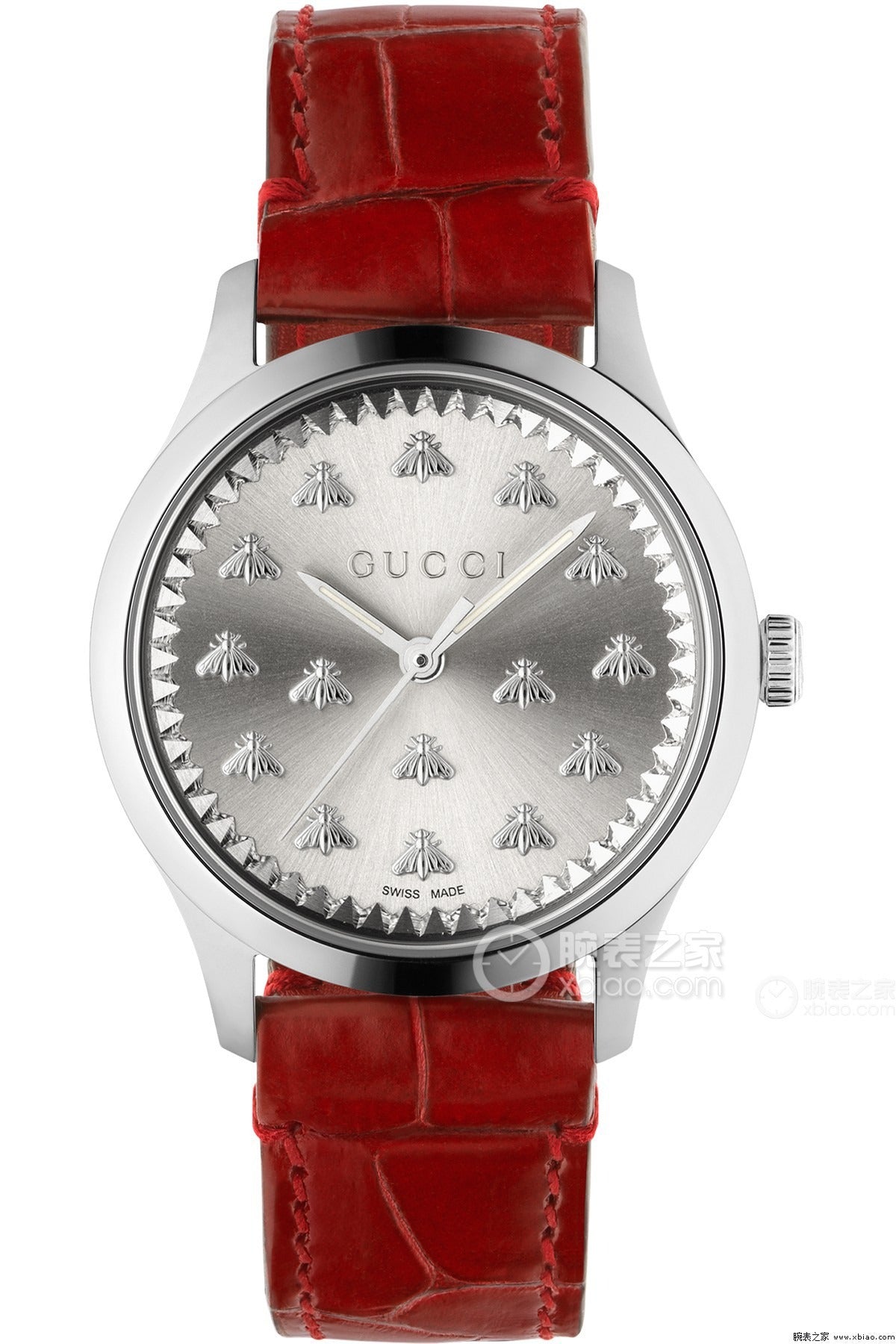 Gucci G Timeless Quartz Silver Dial Maroon Leather Strap Watch for Women - YA1265057
