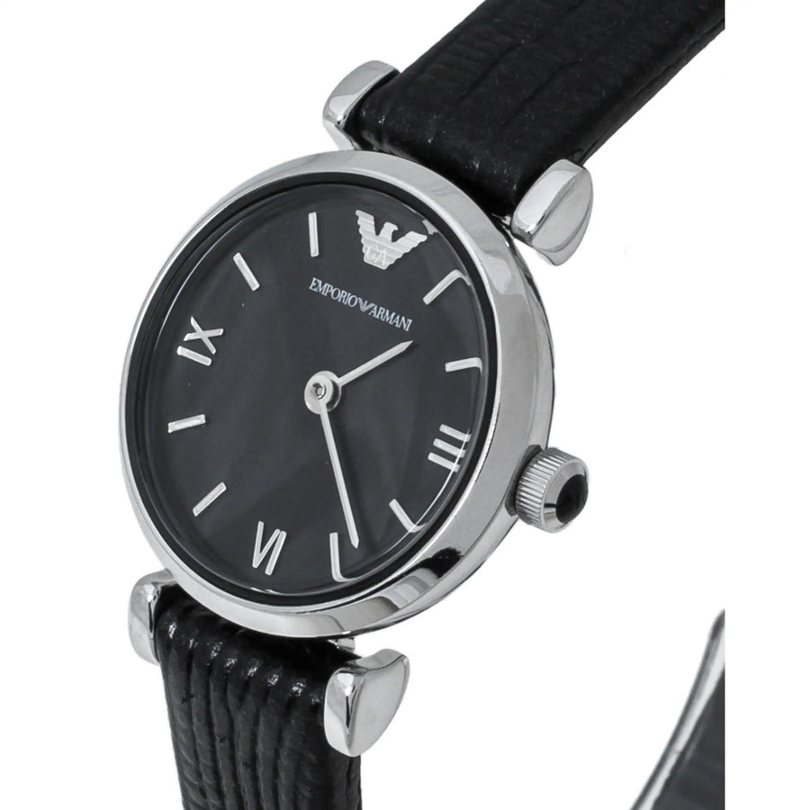 Emporio Armani Gianni T-Bar Black Dial Black Leather Strap Watch for Women - AR1678