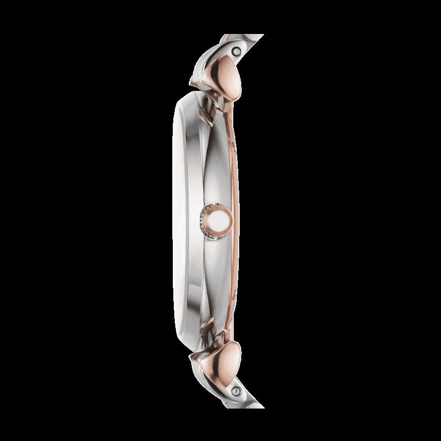 Emporio Armani Gianni T Bar Silver Dial Two Tone Steel Strap Watch for Women - AR11537
