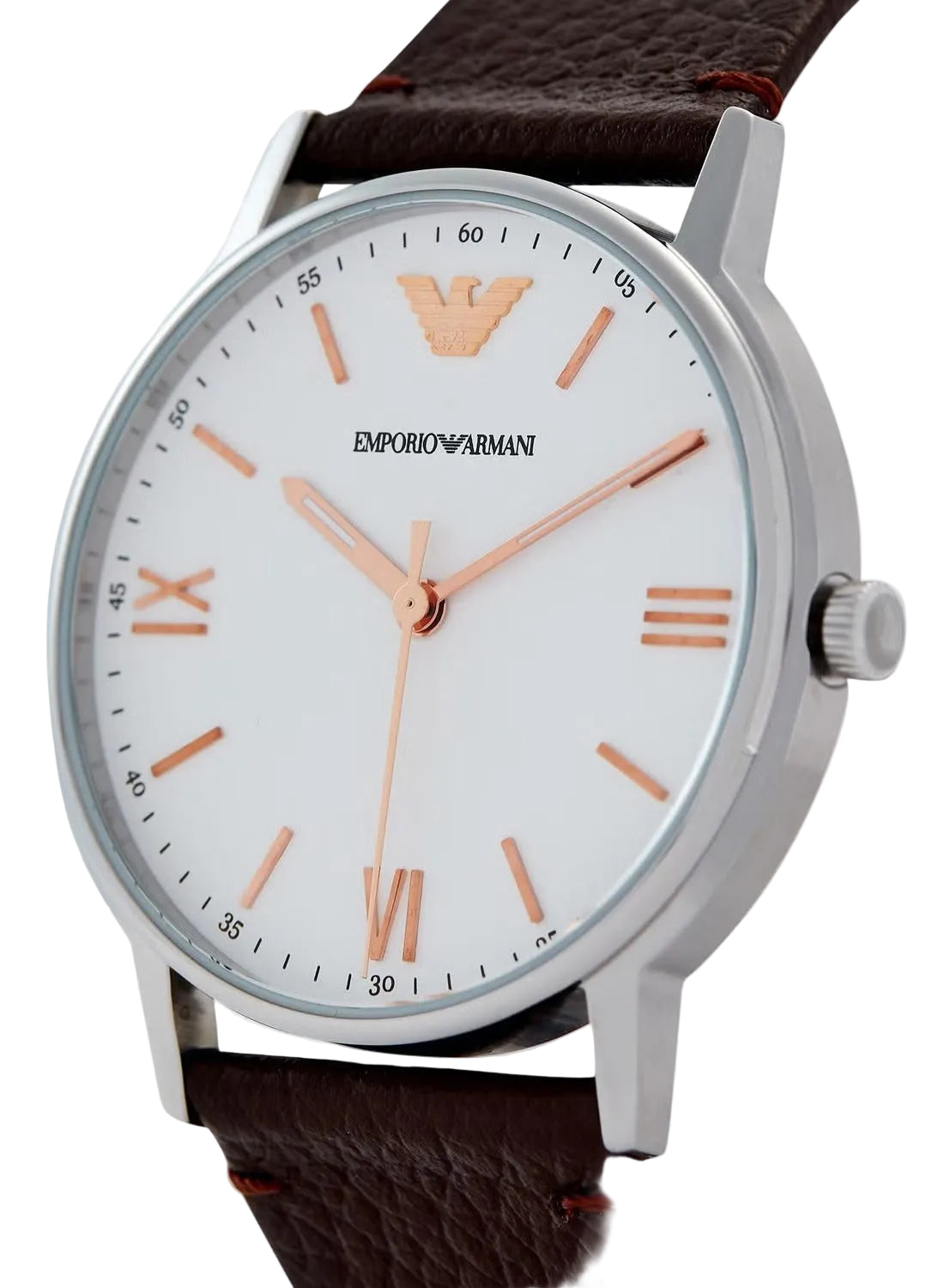 Emporio Armani Kappa Silver Dial Brown Leather Strap Watch for Men - AR11173
