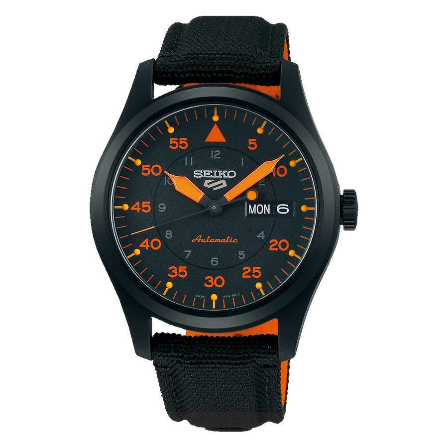 Seiko 5 Sports Flieger Pilot Automatic Black Dial Black Nylon Strap Watch for Men - SRPH33K1