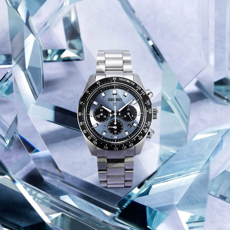 Seiko Prospex Speedtimer 41.4 Solar Chronograph Blue Dial Silver Steel Strap Watch for Men - SSC935