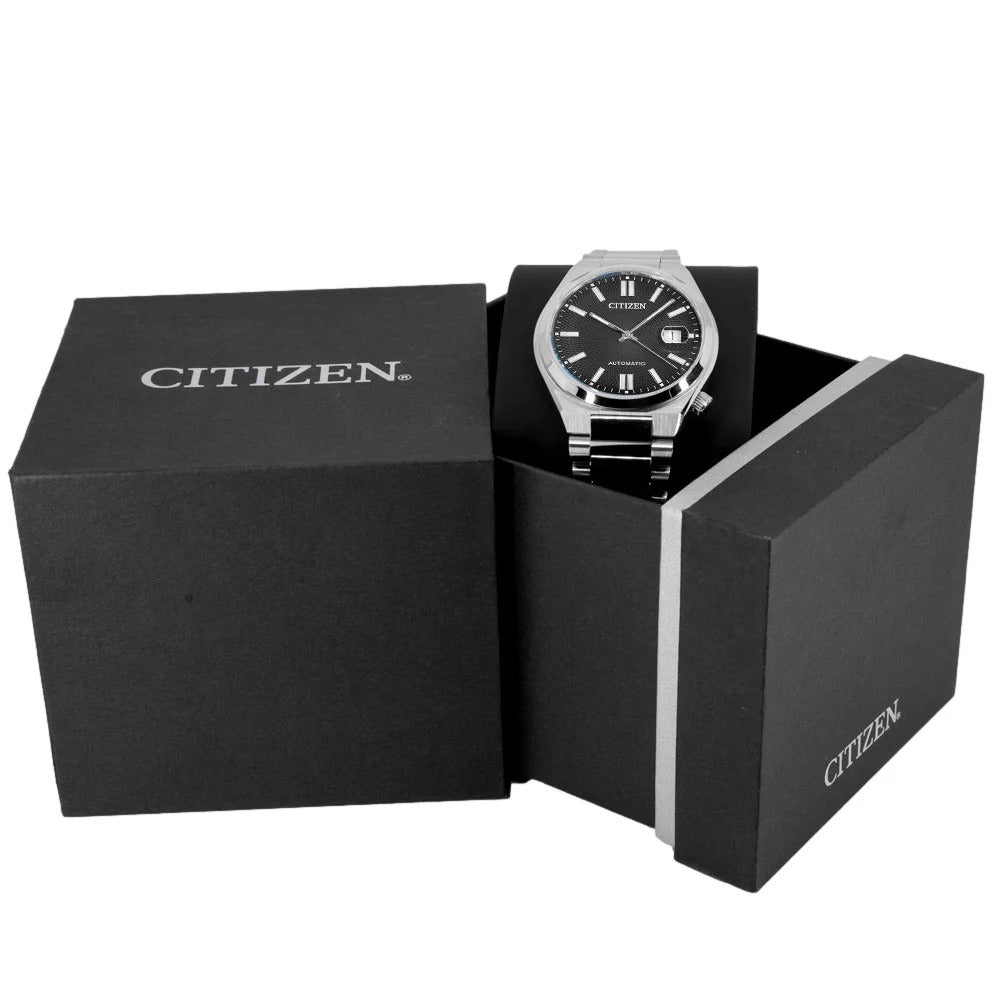 Citizen Tsuyosa 60 Automatic Black Dial Silver Steel Strap Watch for Men - NK0020-55E