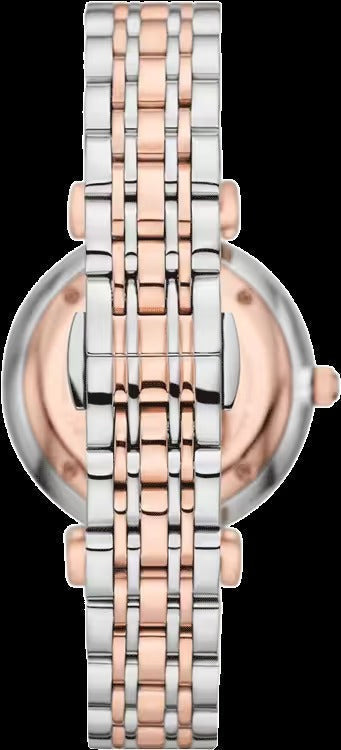 Emporio Armani Gianni T Bar Silver Dial Two Tone Steel Strap Watch for Women - AR11537