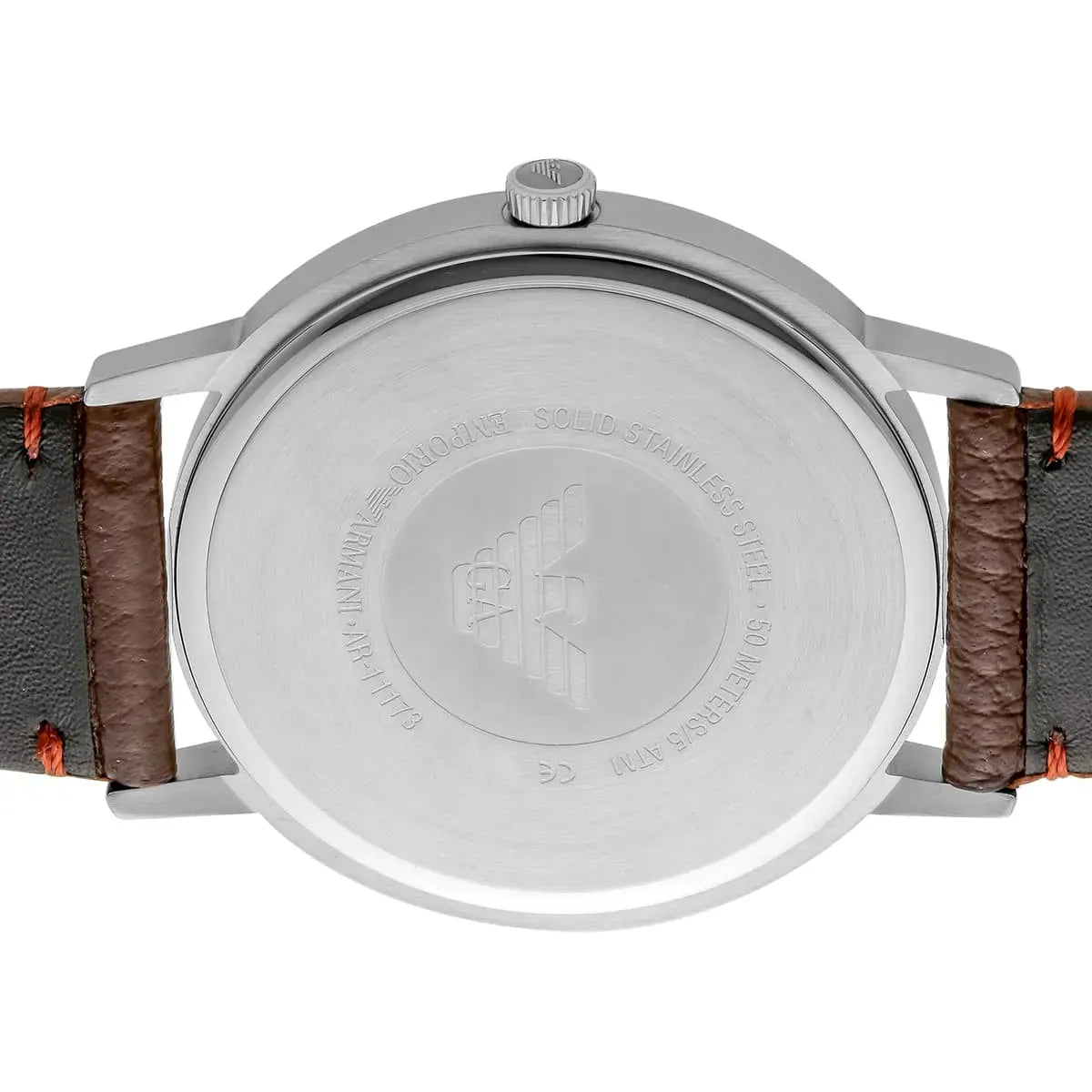 Emporio Armani Kappa Silver Dial Brown Leather Strap Watch for Men - AR11173