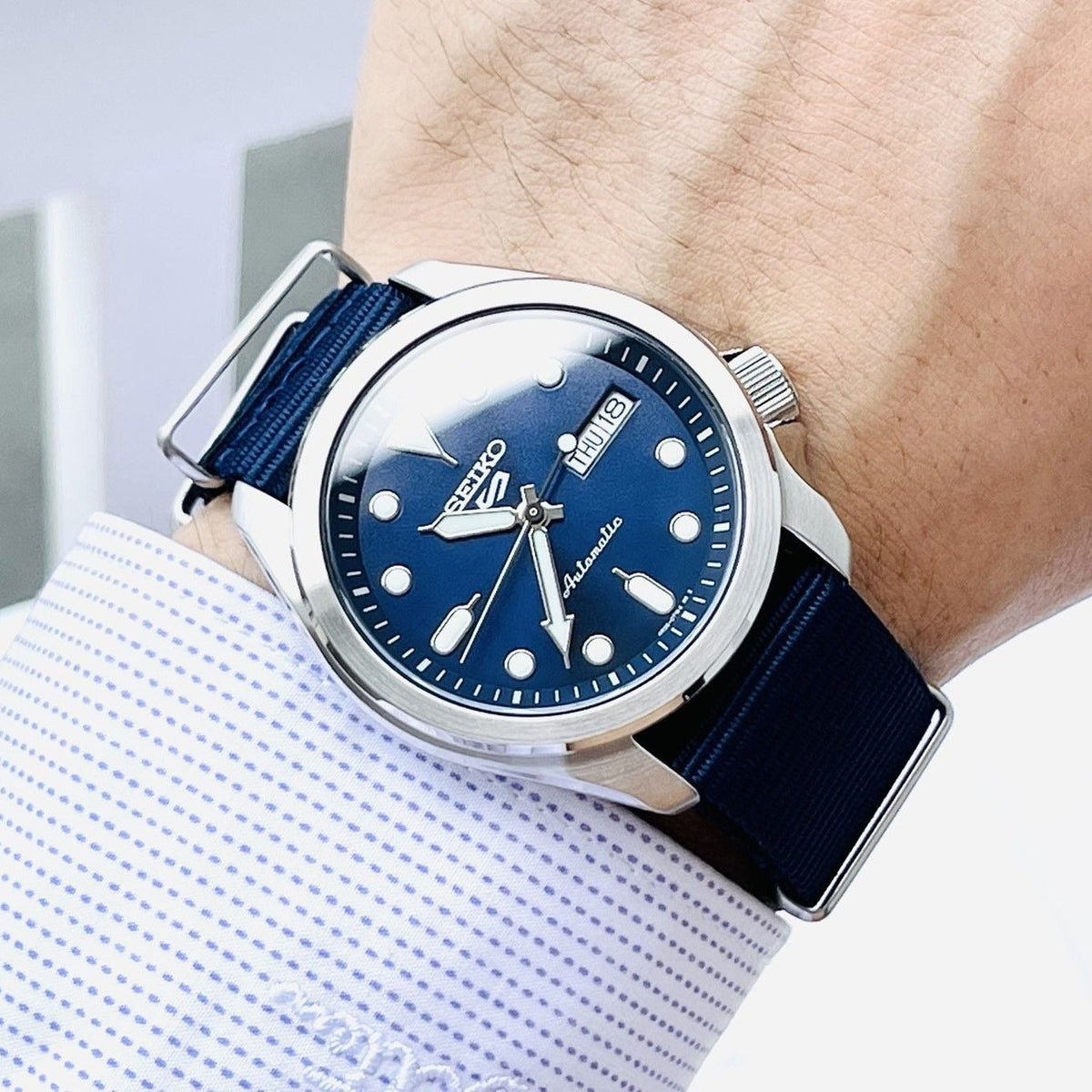 Seiko 5 Sports Automatic Blue Dial Blue Nylon Strap Watch for Men - SRPE63K1