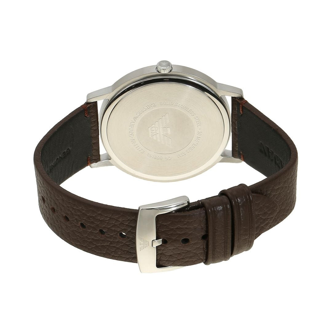 Emporio Armani Kappa Silver Dial Brown Leather Strap Watch for Men - AR11173