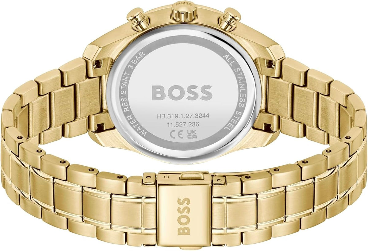 Hugo Boss Grand Tour Chronograph Gold Dial Gold Steel Strap Watch for Women - 1502768